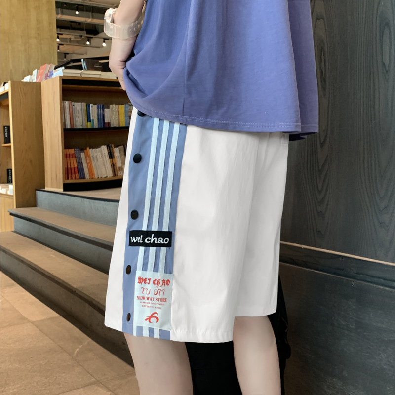 抖音大五分裤港风条子短裤男宽松运动五分裤男350A//，男装休闲裤，305A