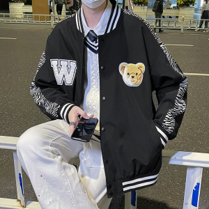 秋冬港风棒球服宽松情侣装男外套夹克青少年100%聚酯纤维J图片