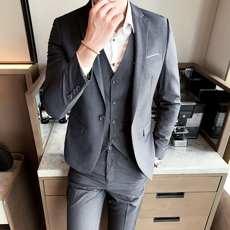 男韩版修身青少年西服套装时尚休闲纯色三件套西装305A/XY03/210,男装西服套装,星座507-2（原305A）