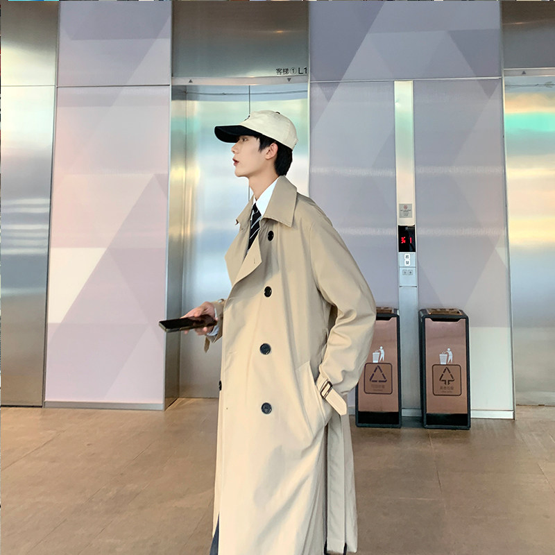 港风秋冬双排扣呢料风衣男宽松中长款纯色大衣休闲外套F2022/P105,男装风衣,星座507-2（原305A）