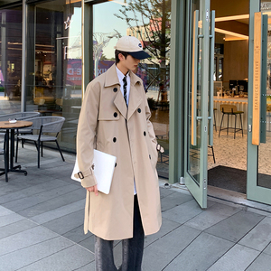 港风秋冬双排扣呢料风衣男宽松中长款纯色大衣休闲外套F2022/P105图片