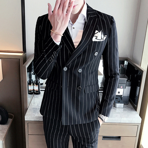 长期做不断货 秋装新款三件套条纹双排扣西服套装 XF21P265正装图片