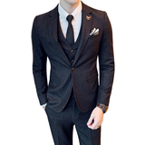 男士暗条纹商务休闲西服三件套英伦修身西装男305A-XF15-P265，男装西服套装，星座507-2（原305A）