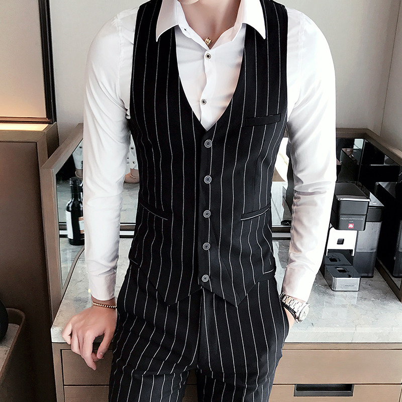 2021年条纹绅士英伦潮流条纹西服套装三件套男韩版修身XF20,男装西服套装,星座507-2（原305A）