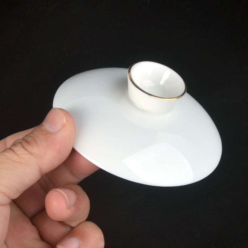 羊脂玉瓷盖碗盖盖子单个德化白瓷描金三才泡茶杯盖配盖单卖茶碗盖