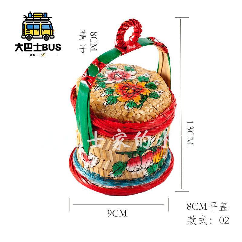 手绘春盛竹篮手工竹编篮子收纳篮储物篮花篮炭篮潮州传统竹艺摆件