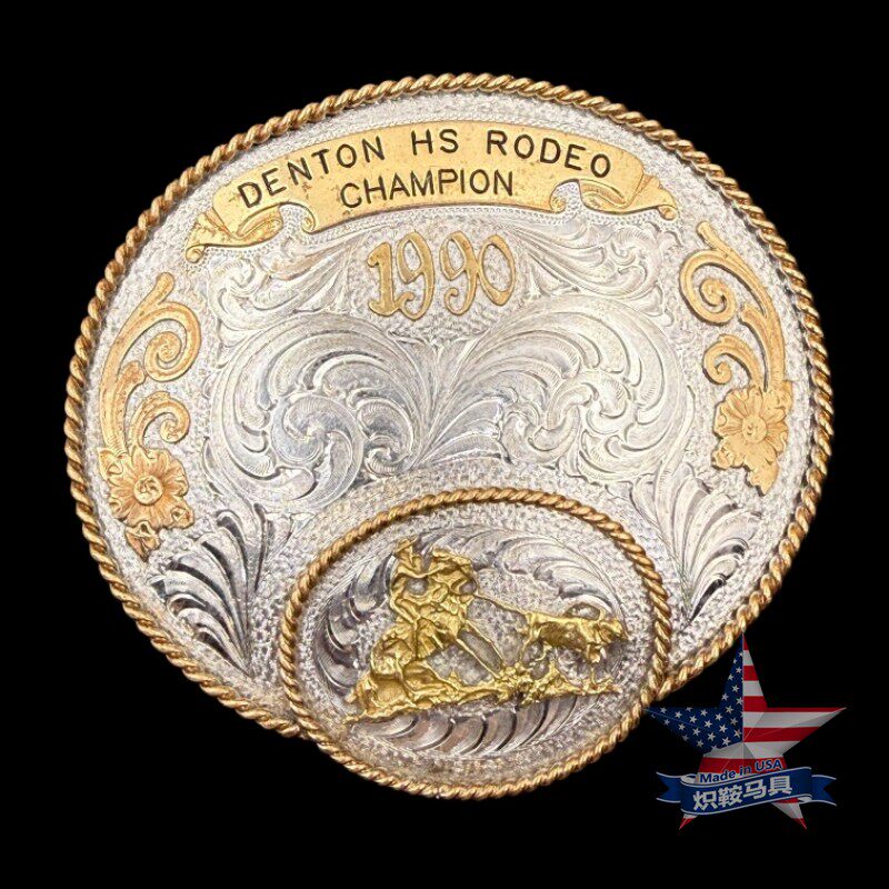 Made in USA 1990年蒙大拿早期西部牛仔冠军手工巴扣哈雷皮带扣