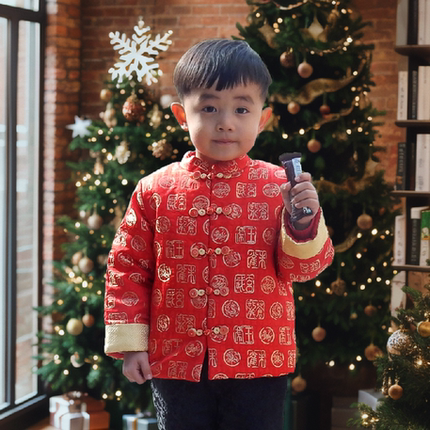 男童唐装新款冬季加厚棉袄新年生日礼服中国风上衣过年喜庆拜年服