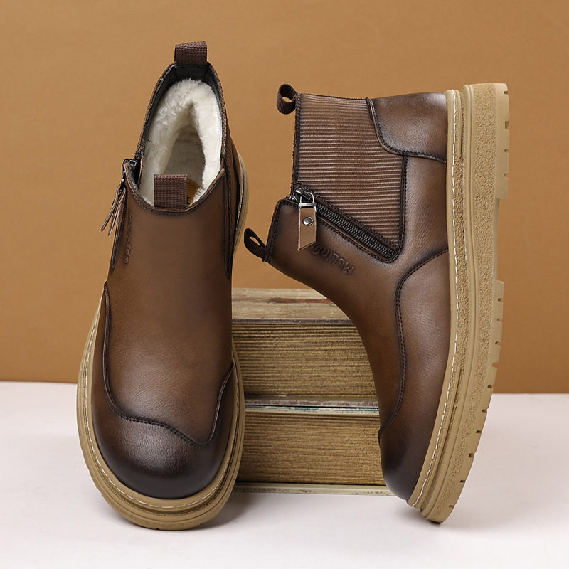 2025冬季新款真皮男士加绒厚底马丁靴保暖防滑羊皮毛一体棉鞋,流行男鞋,棉鞋,淘宝优惠券,粉丝福利购,淘宝优惠卷