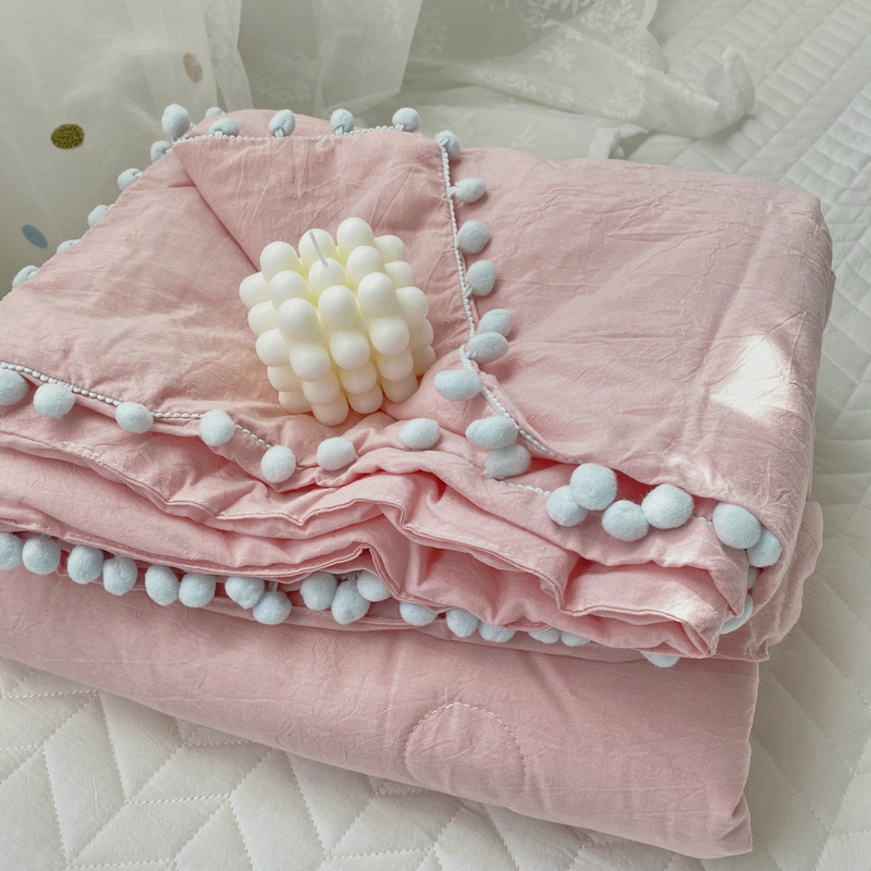 可爱球球款少女风夏被全棉纯棉色织水洗棉夏凉被空调被夏季薄被子