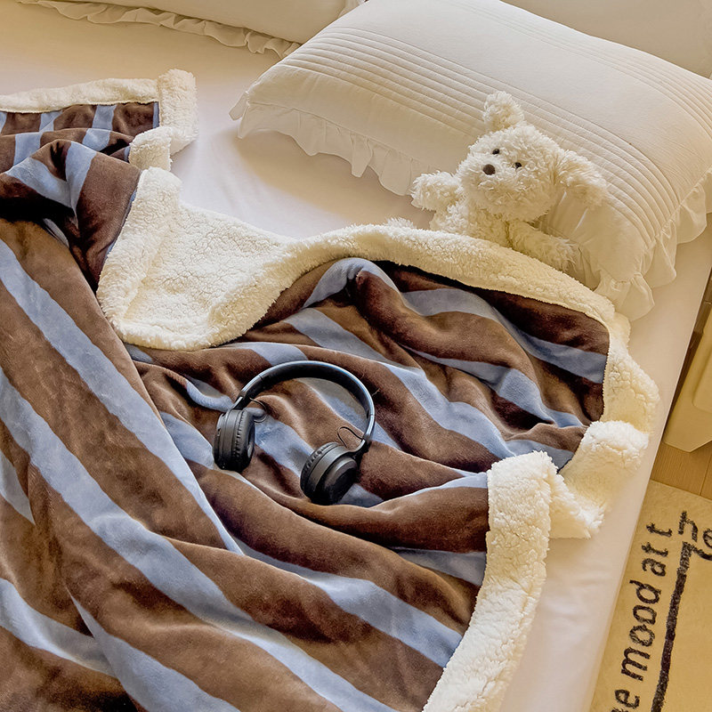 冬季条纹双层毛毯加厚牛奶绒羊羔绒沙发盖毯办公室午睡午休毯子小,床上用品,休闲毯/毛毯/绒毯,淘宝优惠券,粉丝福利购,淘宝优惠卷