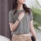 好看印花小衫 黑色千鸟格雪纺衫 气质宽松专柜T恤上衣女 新款 夏季