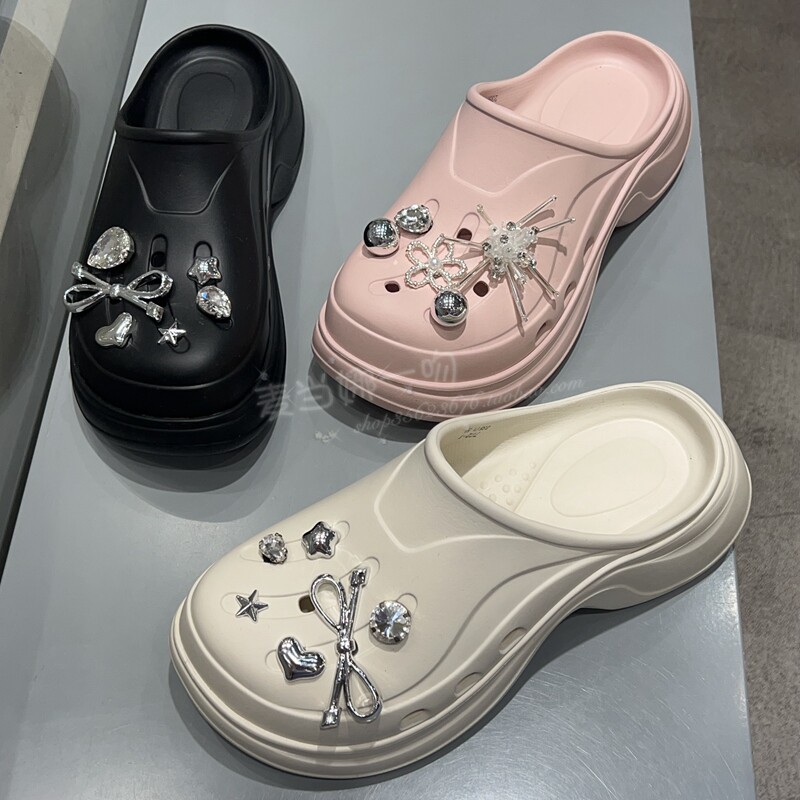 EVA水钻厚底包头镂空洞洞拖鞋女