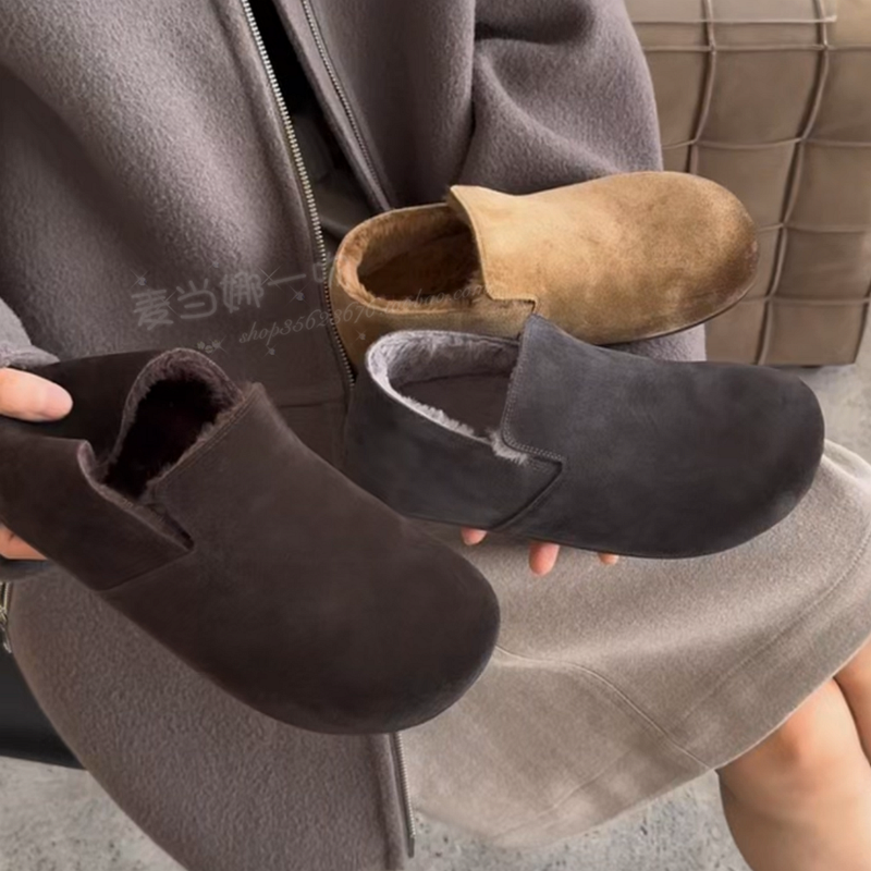 WM6磨砂牛皮厚底羊毛勃肯女棉鞋