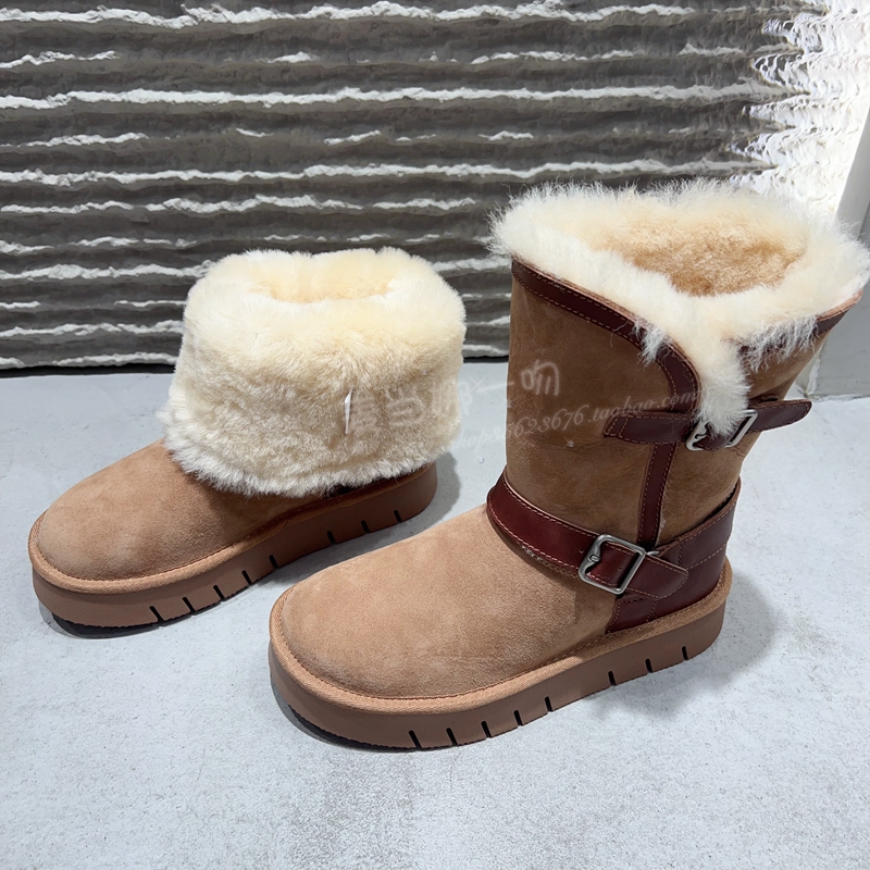 欧洲站2025羊皮毛一体中筒雪地靴