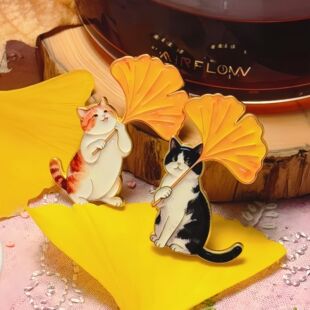 北京文创万寿寺银杏叶小猫金属冰箱贴万寿寺纪念品伴手礼送朋友