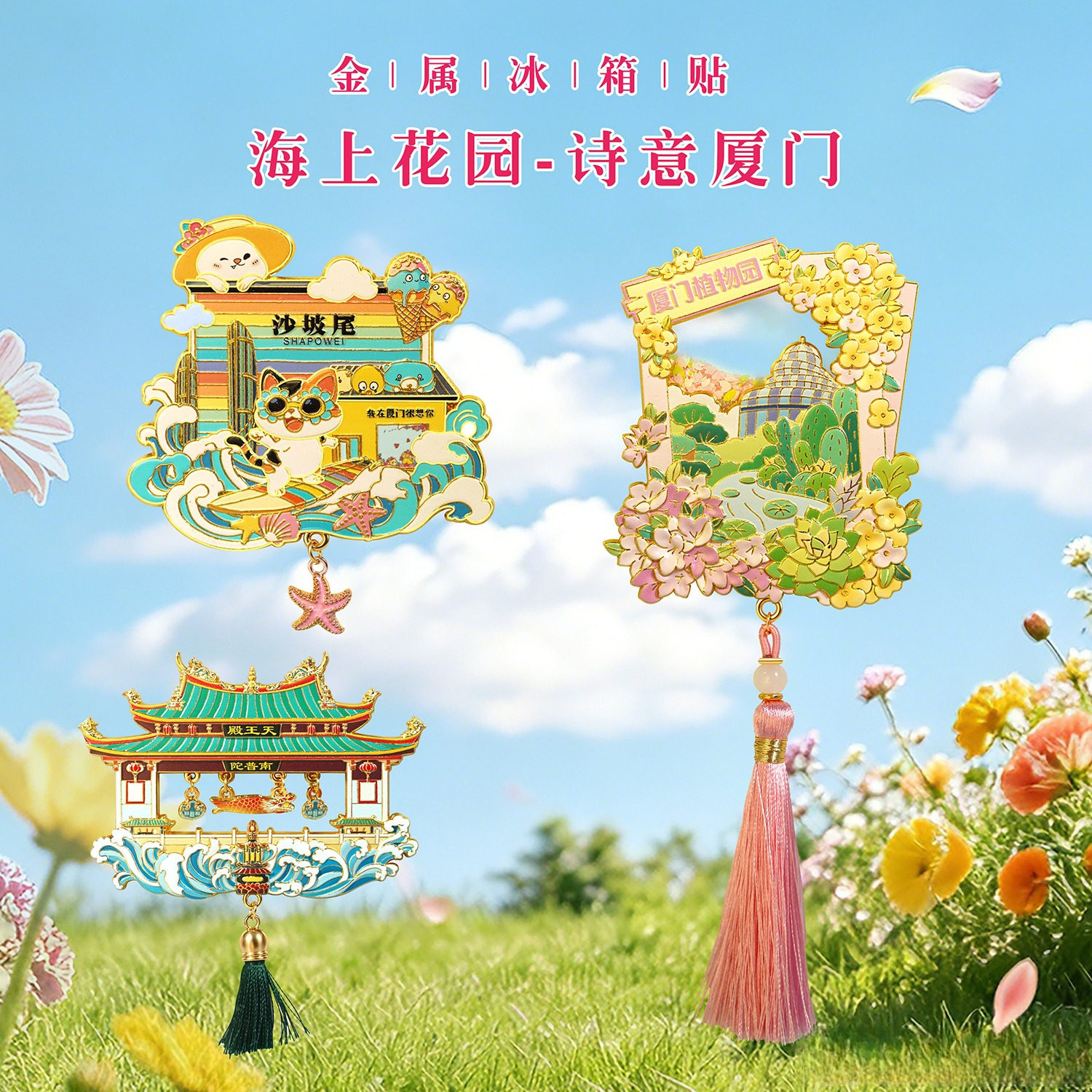 厦门鼓浪屿文创流沙金属冰箱贴图片