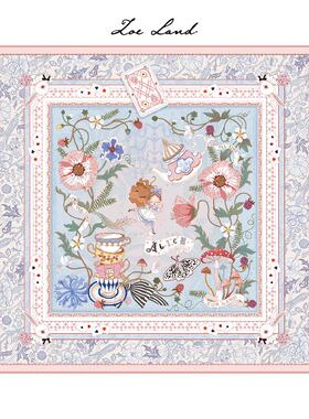 ZOELAND《爱丽丝下午茶》原创真丝大方巾披肩围巾复古粉红色丝巾