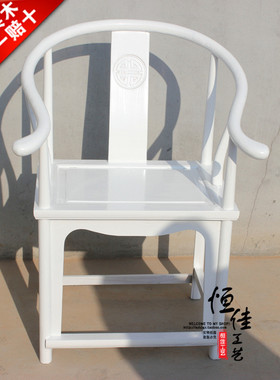 法欧美式南榆木家具复古田园全实木 白色圈椅餐椅太师椅 扶椅