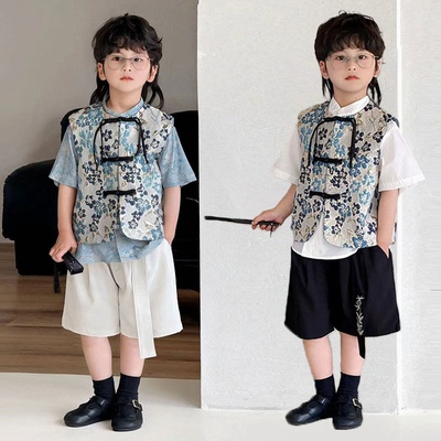 儿童马甲套装短裤2025夏季新中式男童唐装汉服国风童装
