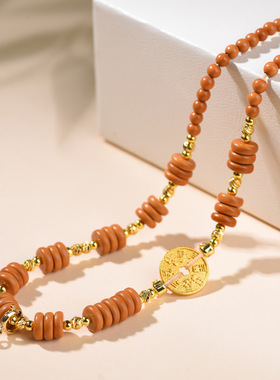 中式橄榄核项链绳手工项链山鬼铜钱吊坠绳民族风轻奢百搭A毛衣链