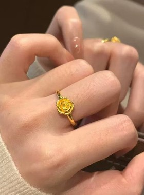金店同款999足金包银玫瑰花戒指活口花朵指环生日新年礼物X送女友