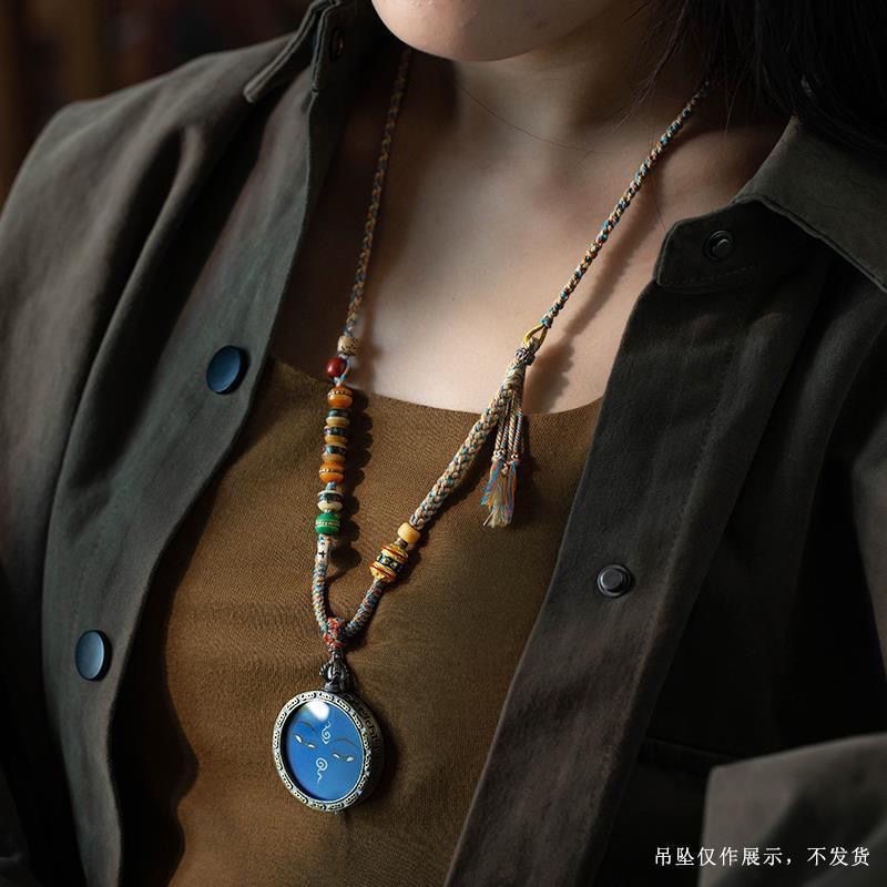 高档手工挂脖唐卡项链挂绳六字箴言寓意平安好运玉佛牌吊坠绳C