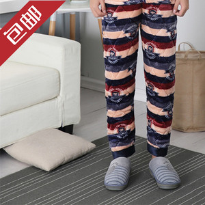 冬季男士夹棉睡裤三层加厚法兰绒家居裤冬睡裤珊瑚绒长裤加厚棉裤