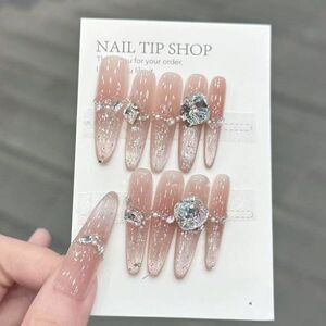 【清甜冰梅】纯手工高级冰透粉猫眼爆闪贵气亮晶晶手工美甲穿戴甲