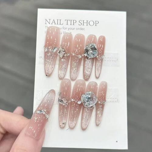 【清甜冰梅】纯手工高级冰透粉猫眼爆闪贵气亮晶晶手工美甲穿戴甲