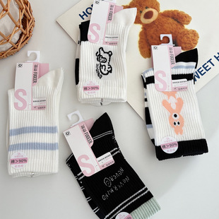 副歌女袜秋冬柔软透气女士高棉时尚中筒可爱棉袜休闲百搭长筒袜