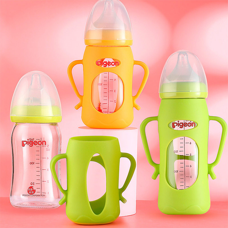 适配贝亲宽口玻璃奶瓶防摔套硅胶护套手柄耐摔奶瓶保护套防摔耐用