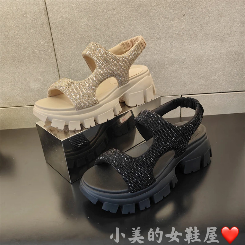 商场同款25夏季新款水钻糖霜雪芙百搭厚底运动凉鞋女鞋子EBK33BL5