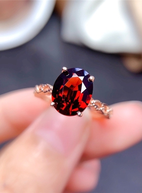 天然石榴石戒指纯银水晶宝石指环女原石彩宝戒面流行饰品首饰礼物