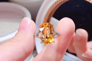 新品轻奢时尚天然黄水晶戒指女银镀18K金指环网红小红书爆款礼物