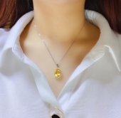 天然黄水晶吊坠925银项链镀18K白金镶嵌女款 原矿彩宝挂件颈饰时尚