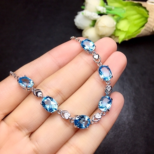 天然多宝手链925银镀白金蓝托帕石紫黄水晶橄榄石石榴石女手串