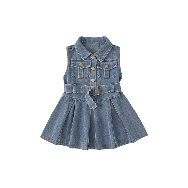 童装儿童牛仔裙韩版女童无袖翻领