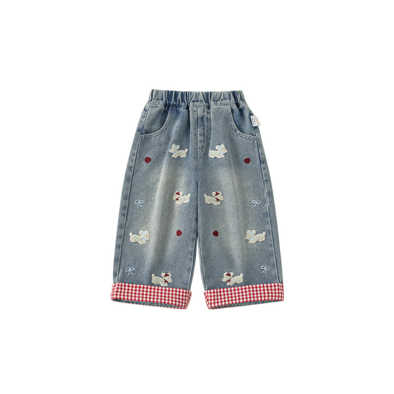 童装女童裤子春季新款拼布裤脚可