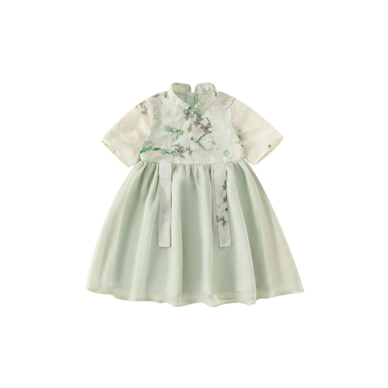 童装女童国风裙子夏季中袖立领盘