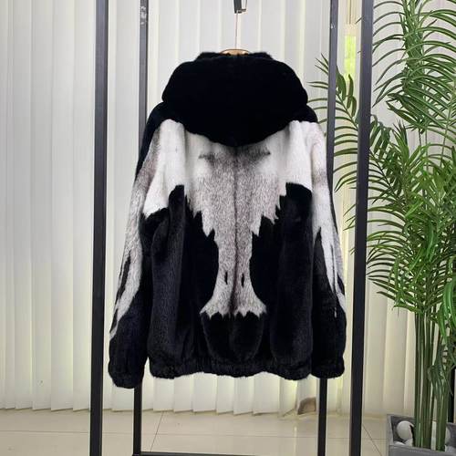 进口男士貂皮外套母貂加十字貂老鹰花男款插肩拉链帽子水貂裘皮潮