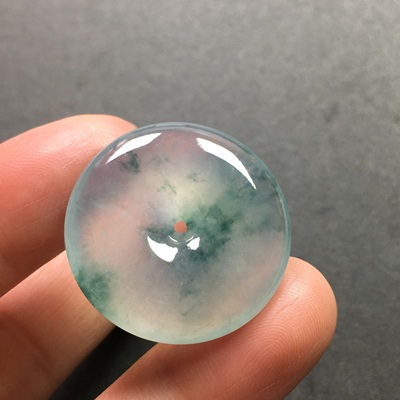 缅甸翡翠高冰飘花平安扣吊坠