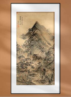 山水国画风景王时敏松风叠嶂图中式装饰画宣纸打印绢丝布画框定制