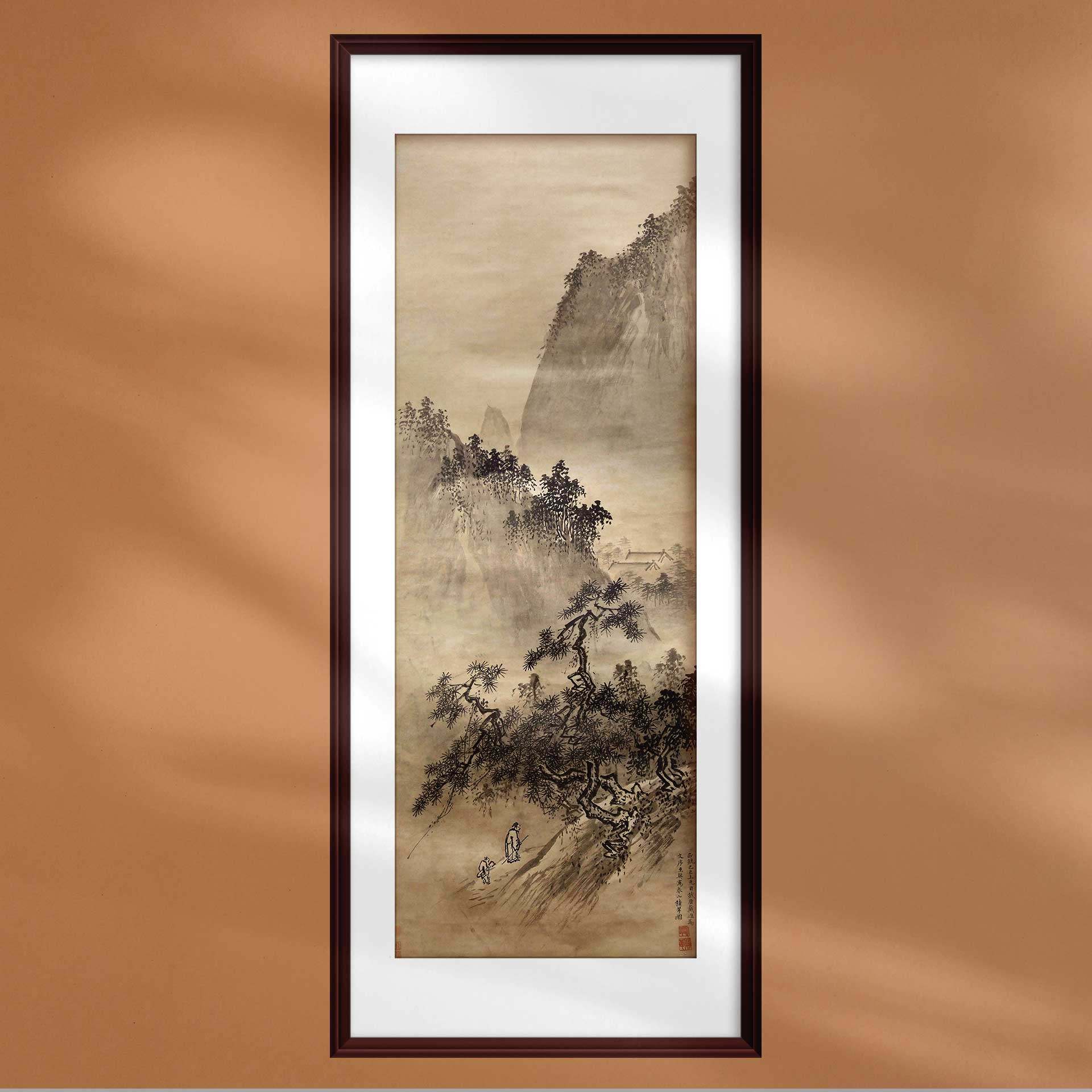 古典名画中国画戴进春山积翠图家居装饰画办公室挂画装裱定制画框