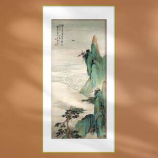 中国画祁昆金碧青绿山水新中式工笔画挂轴装饰画客厅画芯打印定制