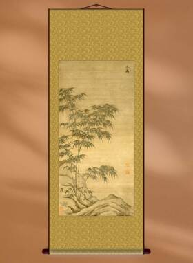 中国画沐雨图古画绢丝布打印复制装饰画挂轴装裱画框中式画芯定制