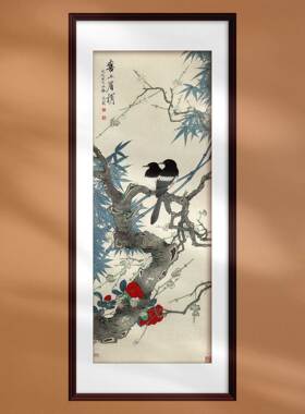 国画喜上眉梢双喜临门工笔结婚房卧室装饰画宣纸画芯定制装裱画框
