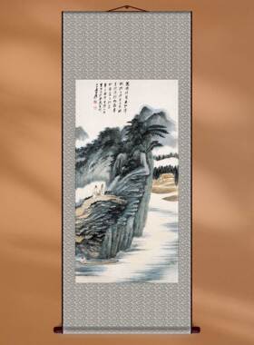 国画张大千黛山雨后名画复制装饰画宣纸画芯微喷打印定制画轴画框