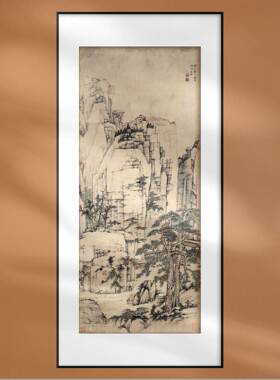 国画松溪石壁图古代名画复制风景山水装饰画挂轴装裱画框画芯定制