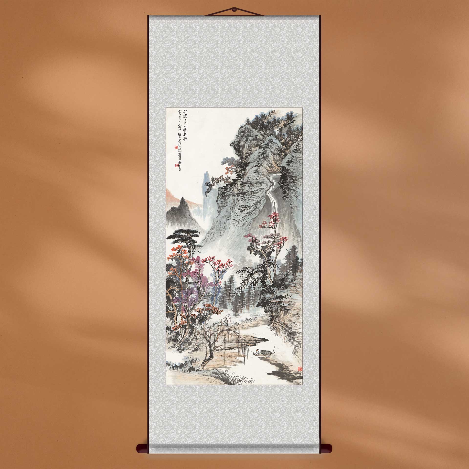 中国画郑午昌红树青山水人物风景画新中式酒店饭店装饰画定制画框图片